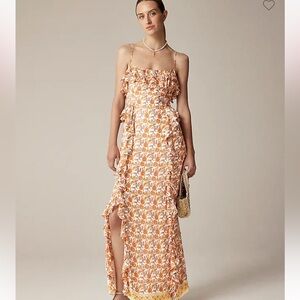 J. Crew Collection Cascading Ruffle Dress in Sunset Rose Block Print Chiffon